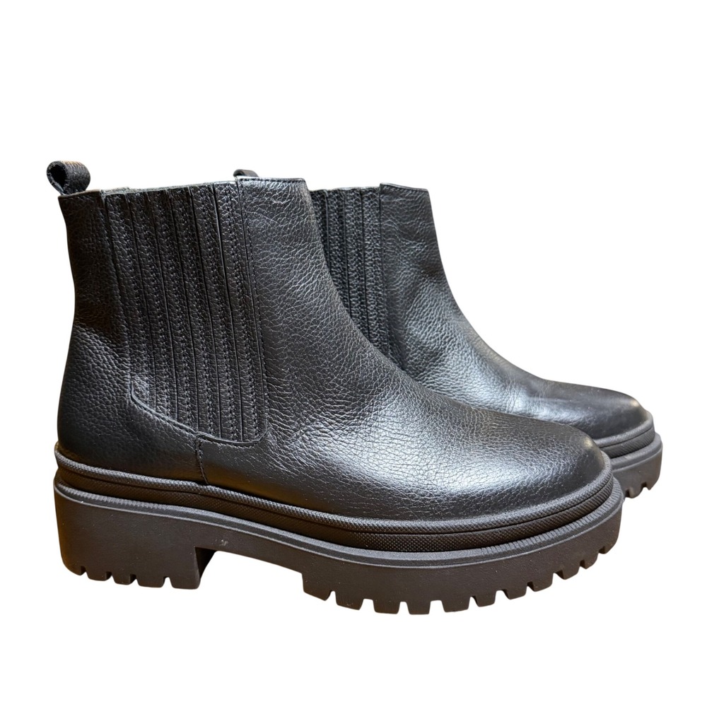 Patina Black Portland Leather Chunky Lug Sole Chelsea Boots Handmade Womens 7.5